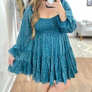 Teal Dress with gold flakes